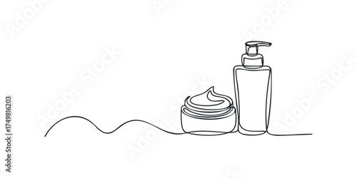 Continuous line drawing of cosmetic products