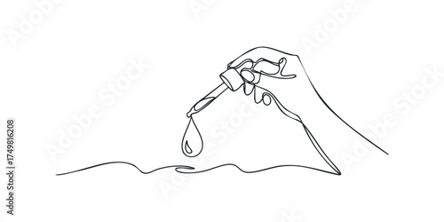 One line drawing of a hand dispensing liquid from a dropper