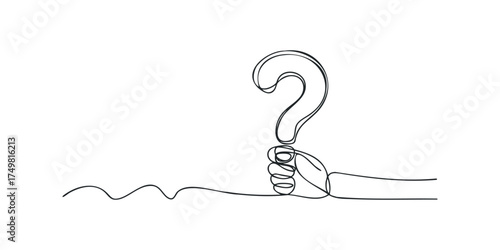 Hand holding a question mark with continuous line drawing