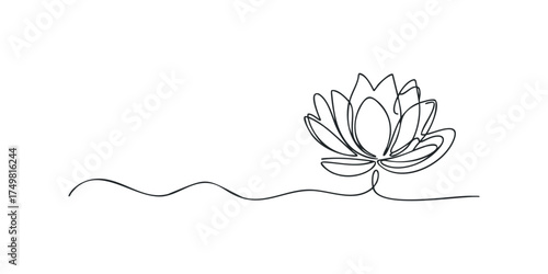 Single line drawing of a lotus flower with flowing stem
