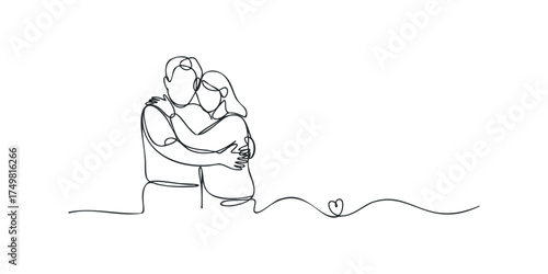 Couple Embracing Tenderly Continuous Line Drawing
