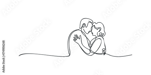 Intimate Couple Embrace Abstract Line Drawing