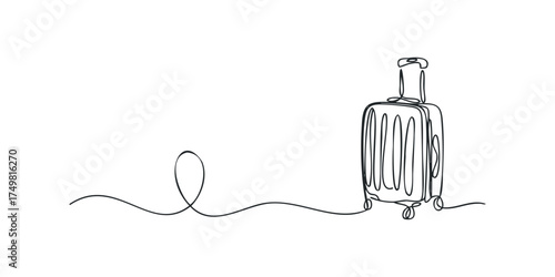 Continuous line drawing of a rolling suitcase