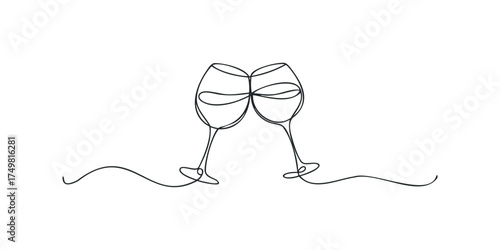 Two Wine Glasses Clinking Together Minimalist Line Art