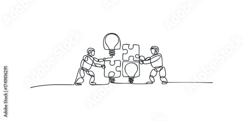 People connecting puzzle pieces and light bulbs signifying collaboration