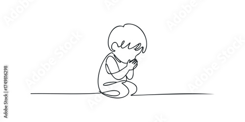 Single Line Drawing of a Child Praying