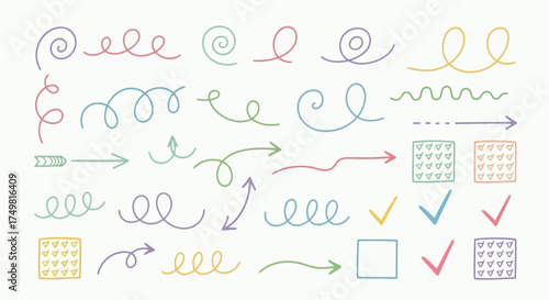 Vector art of hand drawn colorful doodle arrow set for bullet journal and creative design use