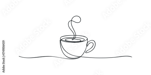 Steaming Coffee Cup Single Line Drawing