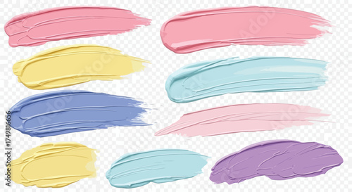 Vector art of collection of colorful cosmetic cream strokes on transparent background for beauty and makeup concept design element