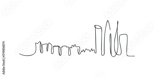 Abstract continuous line cityscape with tall buildings