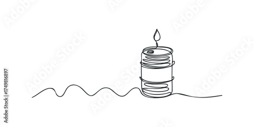 Single Line Drawing of Burning Barrel With Smoke