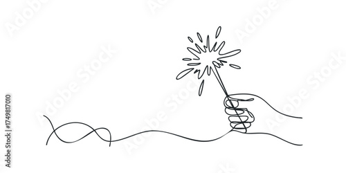 Hand holding a single line drawing sparkler