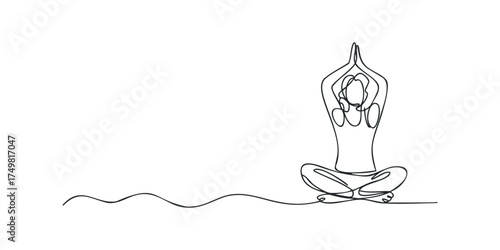 Woman meditating in serene yoga pose single line drawing