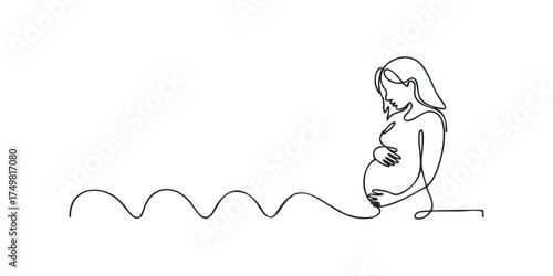 Minimalist Pregnant Woman Holding Belly in Continuous Line Form