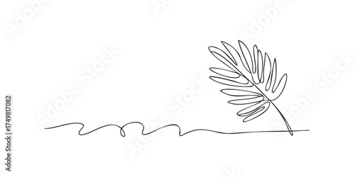 Continuous line drawing of a palm frond on white