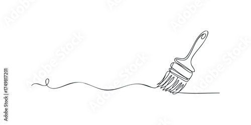 Abstract continuous line drawing of a paintbrush creating a wavy line