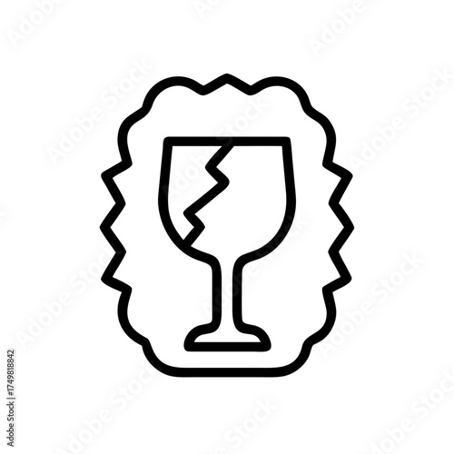 Broken glass symbol in linear style representing fragility  