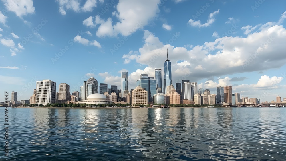 Naklejka premium Sea View with Modern Skyscrapers Skyline