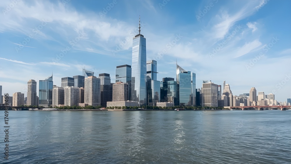 Fototapeta premium Sea View with Modern Skyscrapers Skyline