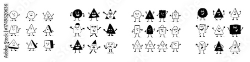 Happy and surprised geometric shape characters with arms and legs