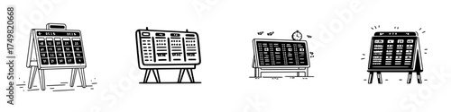 Set of departure and arrival information display boards icons