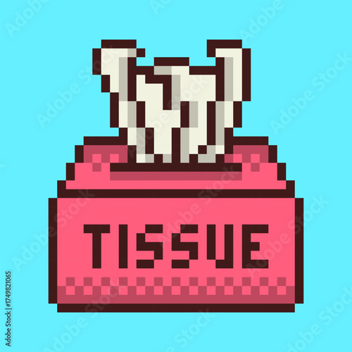 A simple tissue box, designed in a clean retro pixel art style. This 8-bit illustration is a perfect symbol for hygiene, cleanliness, or concepts related to colds and allergies