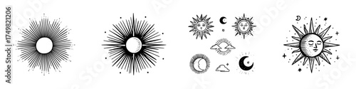 Esoteric celestial bodies icons set with sun moon and stars