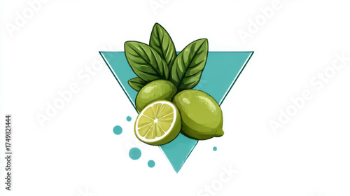 Vibrant Lime and Mint Illustration, green and blue, representing fresh citrus ingredients and natural flavors with copy space
