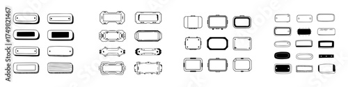 Collection of futuristic rectangular and rounded badge shapes and frames