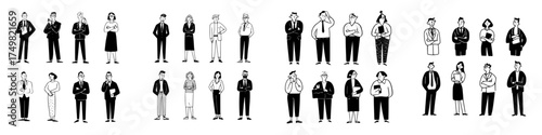 Diverse group of professionals standing in various poses for business concepts
