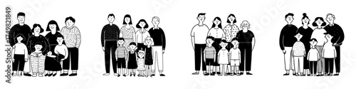 Diverse groups of happy families and multi-generational people standing together