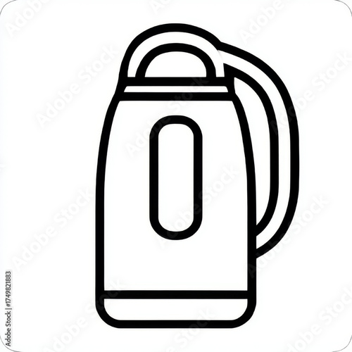 Minimalist Outline Electric Kettle Icon, black and white, representing kitchen appliances and hot beverages with copy space