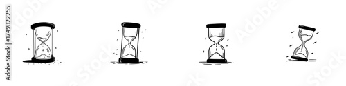 Four hand drawn hourglass icons depicting stages of time passing