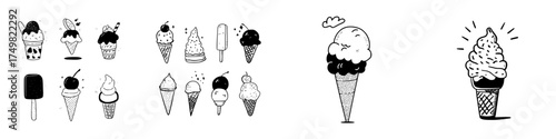 Assortment of hand drawn ice cream and frozen dessert icons