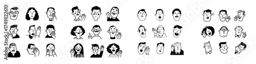 Diverse people faces showing various communication gestures and expressions