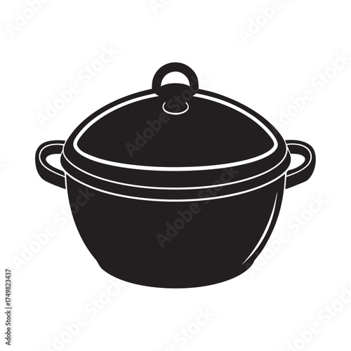 Clay Cooking Pot With Lid Silhouette Artwork