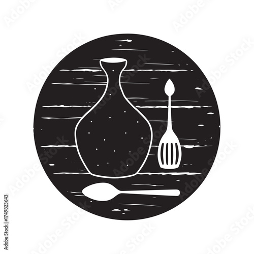 Clay Utensil On Wooden Table Silhouette Art