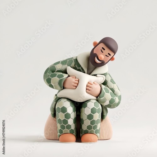 generated animation. a person looks forward to rest and sleep