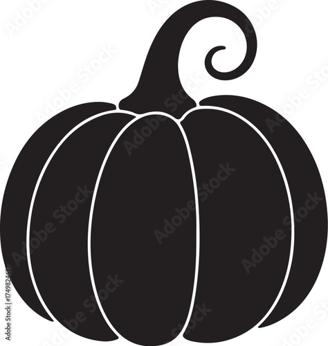 Black pumpkin silhouette with curled stem squash gourd