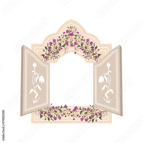 Floral Arch Window Jharokha mughal art style Frame for Wedding Invitations