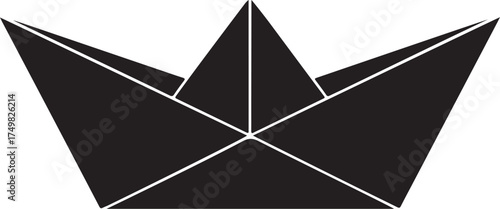 Black paper boat origami vector silhouette white