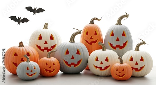 Wallpaper Mural Halloween Pumpkins Display with Bats and Orange, White, and Gray Colors Torontodigital.ca