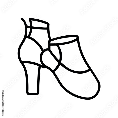Hand drawn outline of a stylish high heeled ankle boot with straps