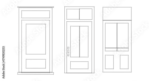 Architectural Elevation Drawings of Doors: Stylish Minimalist Illustrations for Interior Design, Construction Blueprints, and Home Renovation