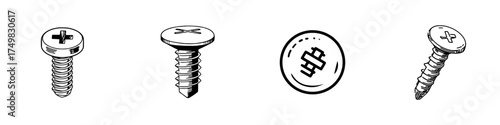 Assortment of wood screws and various fastener icons for construction