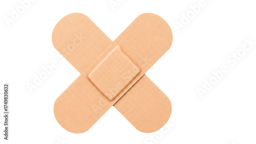 Schilderij op canvas 🩹 Two Intersecting Adhesive Bandages Forming an X-Shape on a Pure White Backgrou