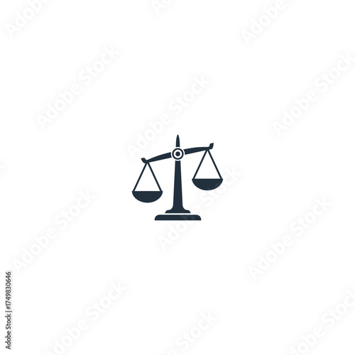 Centered illustration of unbalanced, dark, scale of justice on white backdrop