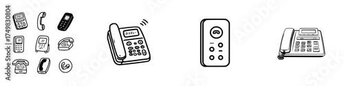 Hand drawn icons of various telephone and communication devices
