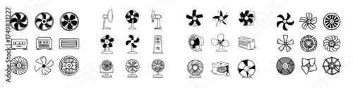 Various fan and propeller icons in doodle style for airflow and cooling concepts