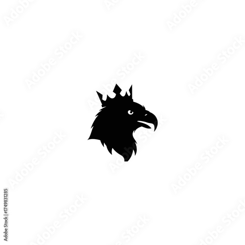 Silhouette of an eagle head, facing right, wearing a crown, with a fierce expression
